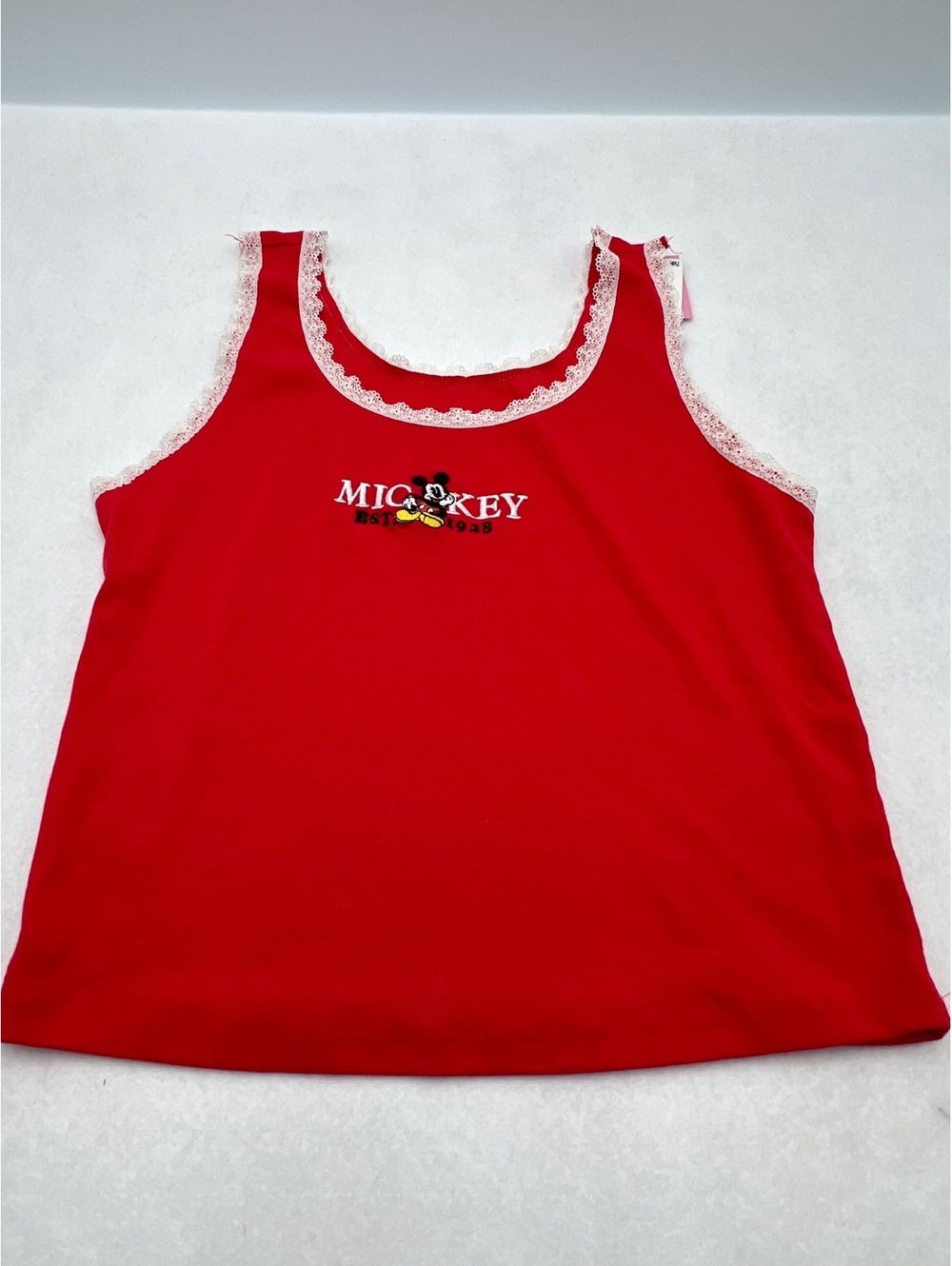 Disney Mickey Mouse Women’s L Red Lace Trim Tank Top NWT Embroidered (SKU-0447)